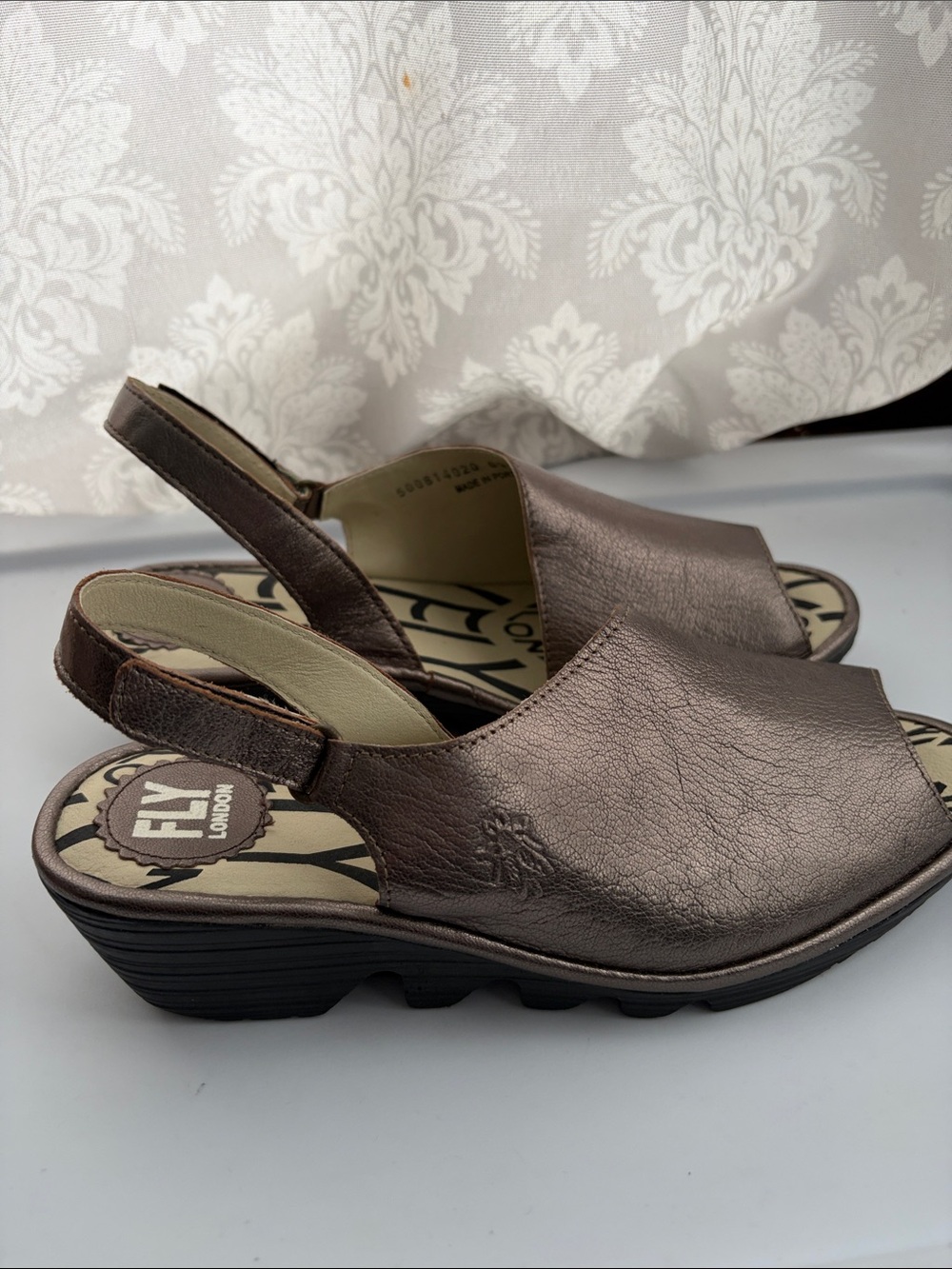 Fly London Metallic Bronze Leather Slingback Mules size 39 women’s 8.5
